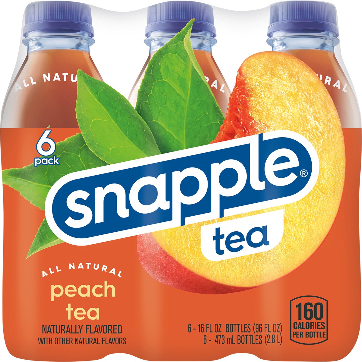 slide 4 of 7, Snapple Peach Tea, 16 fl oz recycled plastic bottle, 6 pack, 1 ct