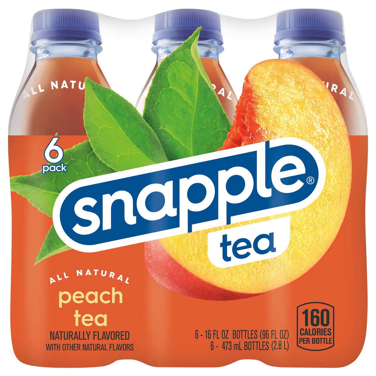 slide 1 of 7, Snapple Peach Tea, 16 fl oz recycled plastic bottle, 6 pack, 1 ct