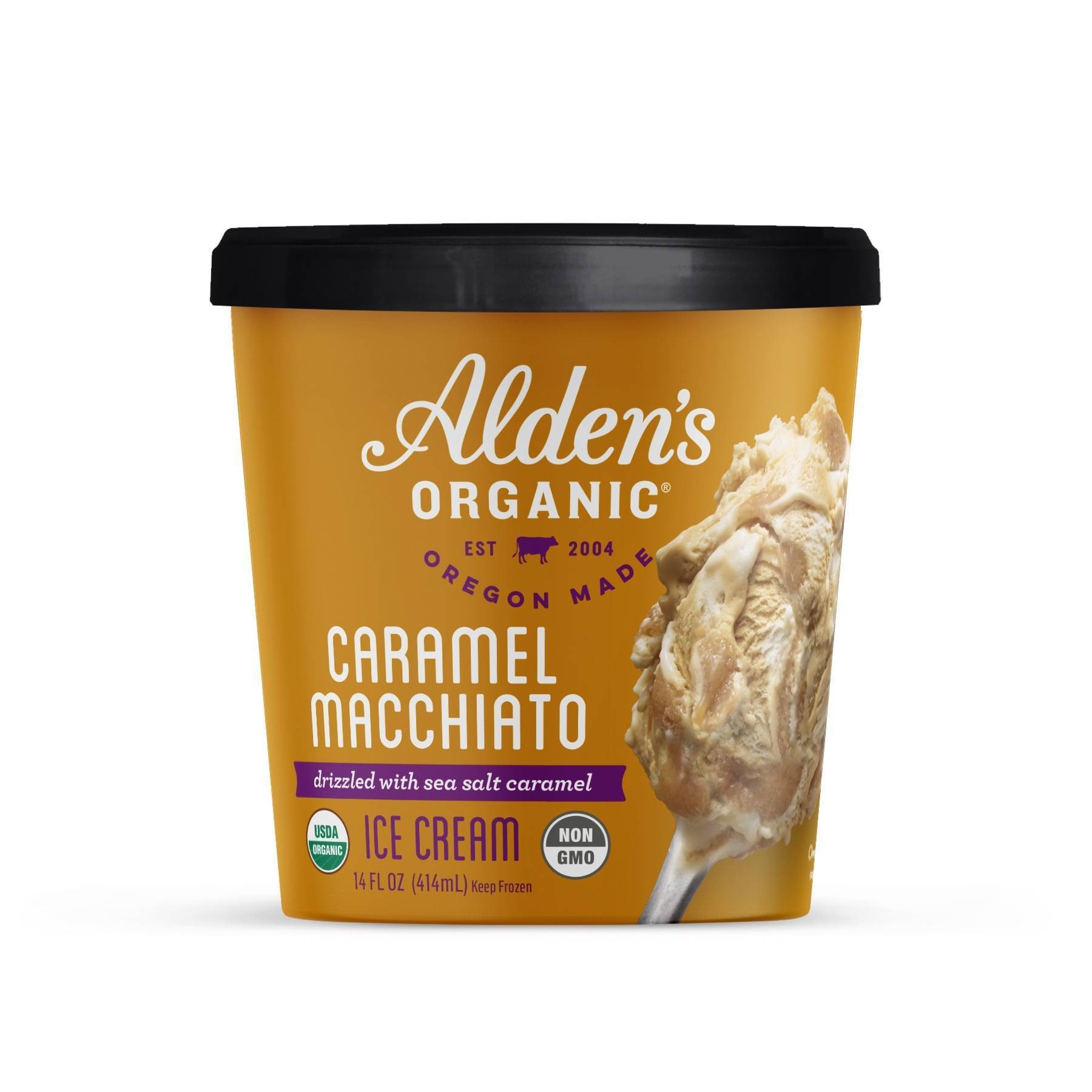 slide 1 of 2, Alden's Organic Aldens Organic Ice Cream, Caramel Macchiato, 14 fl oz
