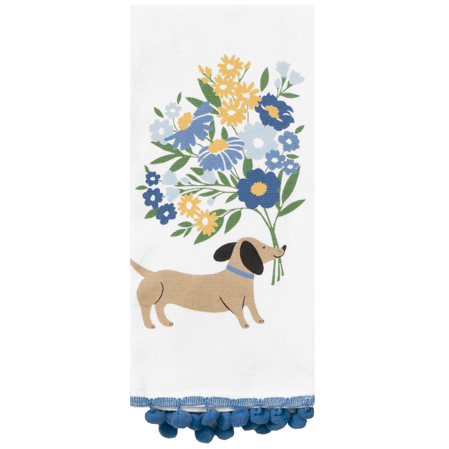 slide 1 of 2, Room & Retreat Daschund Bouquet Dual Kitchen Towel W/pom Poms, 16 In X 26 In, LG