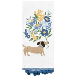 Room & Retreat Daschund Bouquet Dual Kitchen Towel W/pom Poms, 16 In X 26 In