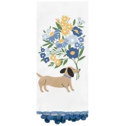 Room & Retreat Daschund Bouquet Dual Kitchen Towel W/pom Poms, 16 In X 26 In