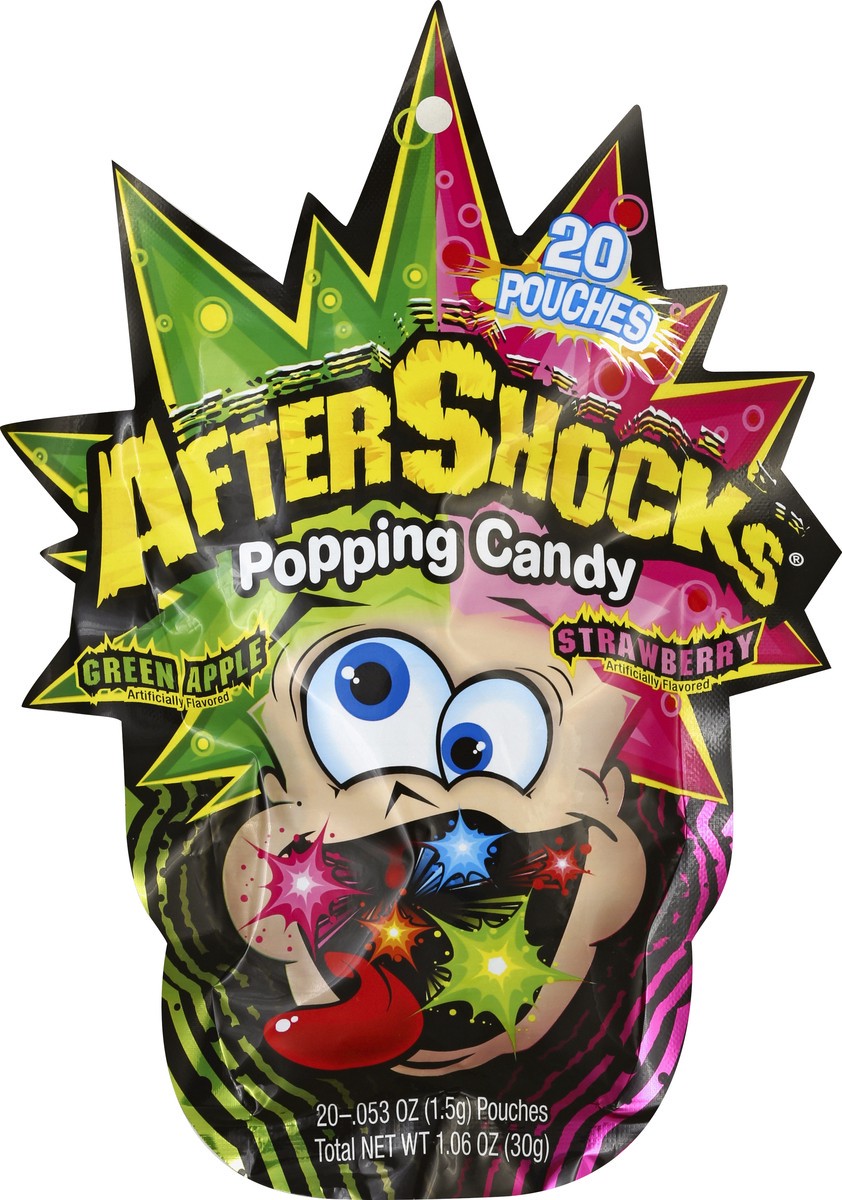 slide 3 of 3, After Shock Green Apple/Strawberry Popping Candy 20 - 0.053 oz Pouches, 20 ct