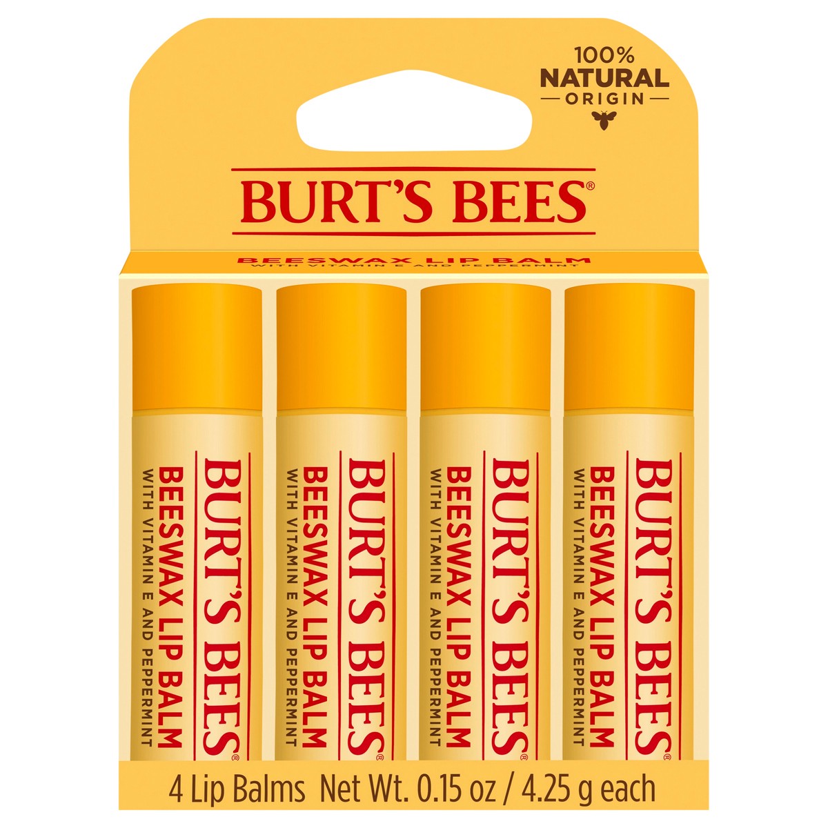 slide 1 of 248, Burt's Bees Natural Origin Moisturizing Lip Balm, 4 ct