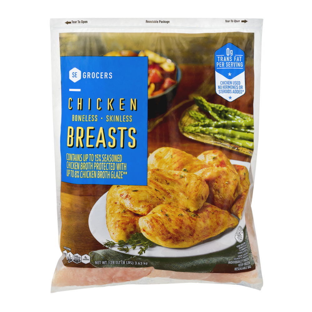 slide 1 of 1, SE Grocers Chicken Breasts Boneless Skinless, 128 oz