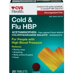 slide 1 of 1, CVS Health High Blood Pressure, Cold And Flu Tablets 20 Ct, 20 ct