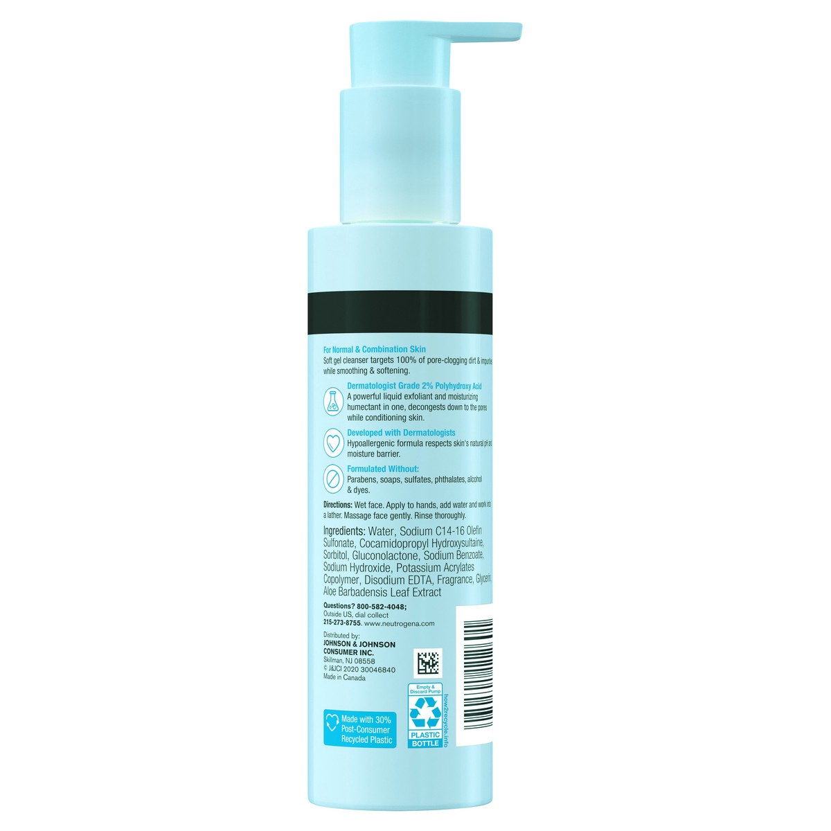 slide 4 of 6, Neutrogena Skin Balancing Purifying Gel Cleanser with 2% Polyhydroxy Acid (PHA), Softening Face Wash for Normal & Combo Skin, Paraben-Free, Soap-Free, Sulfate-Free, 6.3 oz, 6.30 fl oz