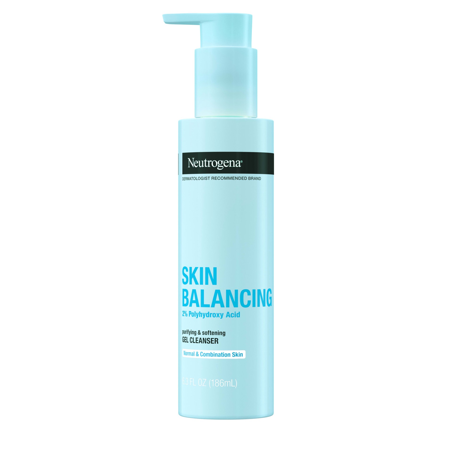 slide 1 of 6, Neutrogena Skin Balancing Purifying Gel Cleanser with 2% Polyhydroxy Acid (PHA), Softening Face Wash for Normal & Combo Skin, Paraben-Free, Soap-Free, Sulfate-Free, 6.3 oz, 6.30 fl oz