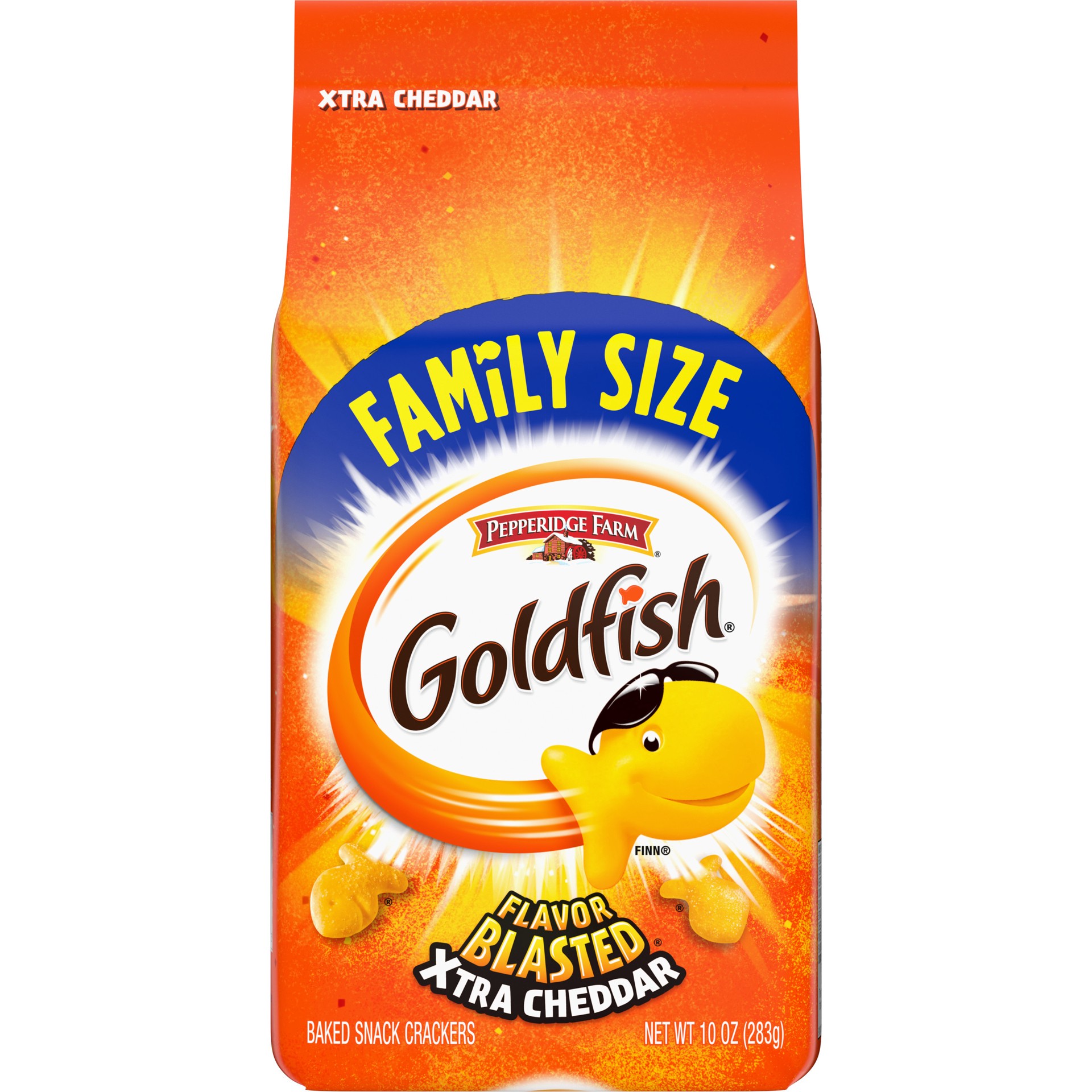 slide 1 of 10, Pepperidge Farm Goldfish Crackers, Flavor Blasted Xtra Cheddar Crackers, Family Size, 10 Oz Bag, 10 oz