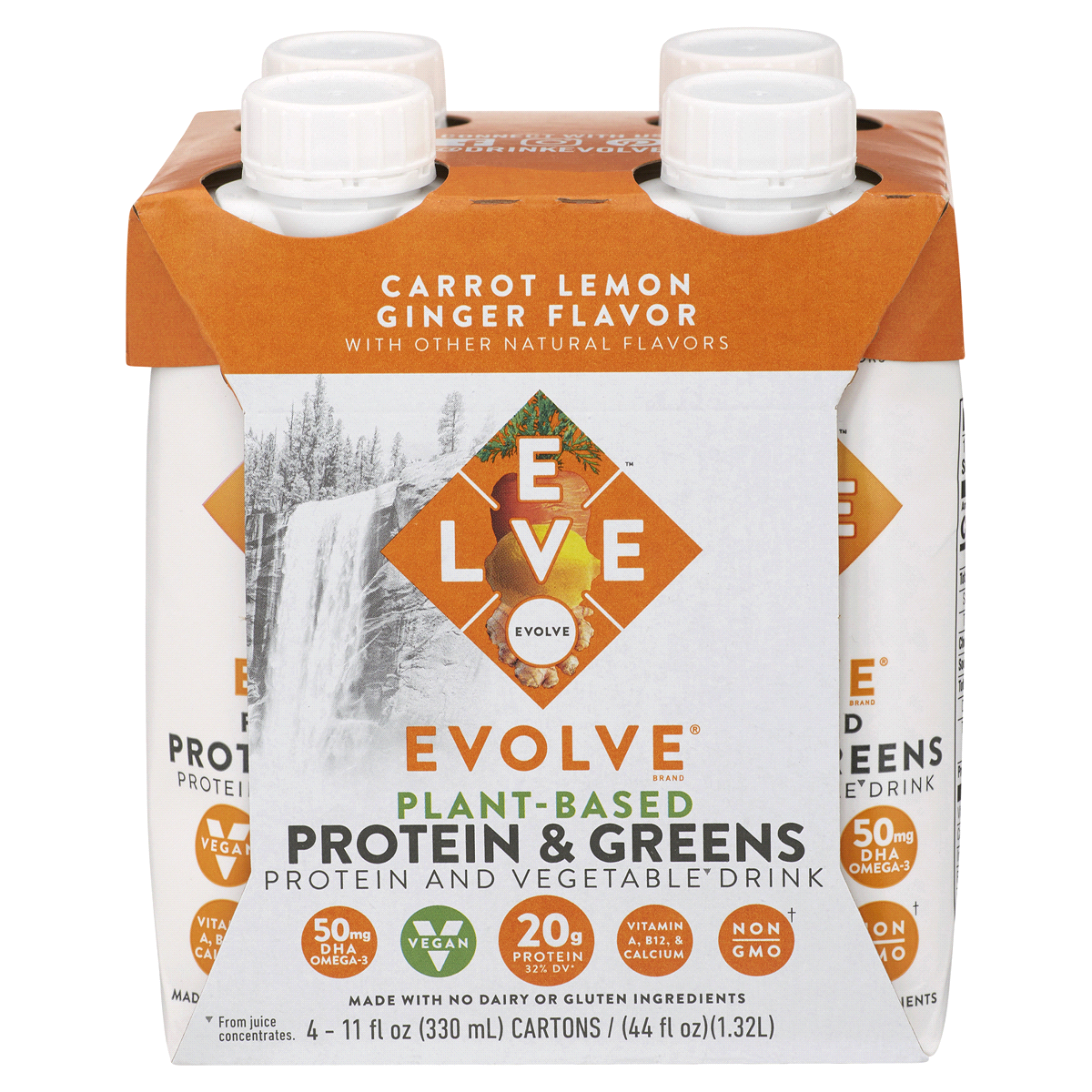 slide 1 of 1, Evolve Protein & Greens, Plant-Based, Carrot, Lemon, Ginger Flavor, 4 ct; 11 oz