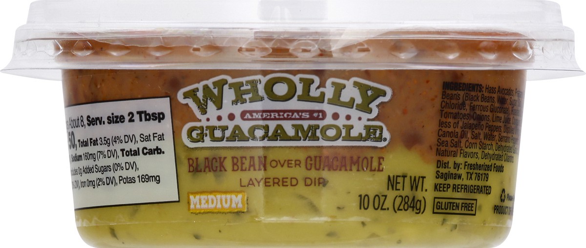 slide 4 of 13, Wholly Medium Black Bean Over Guacamole Layered Dip 10 oz, 10 oz