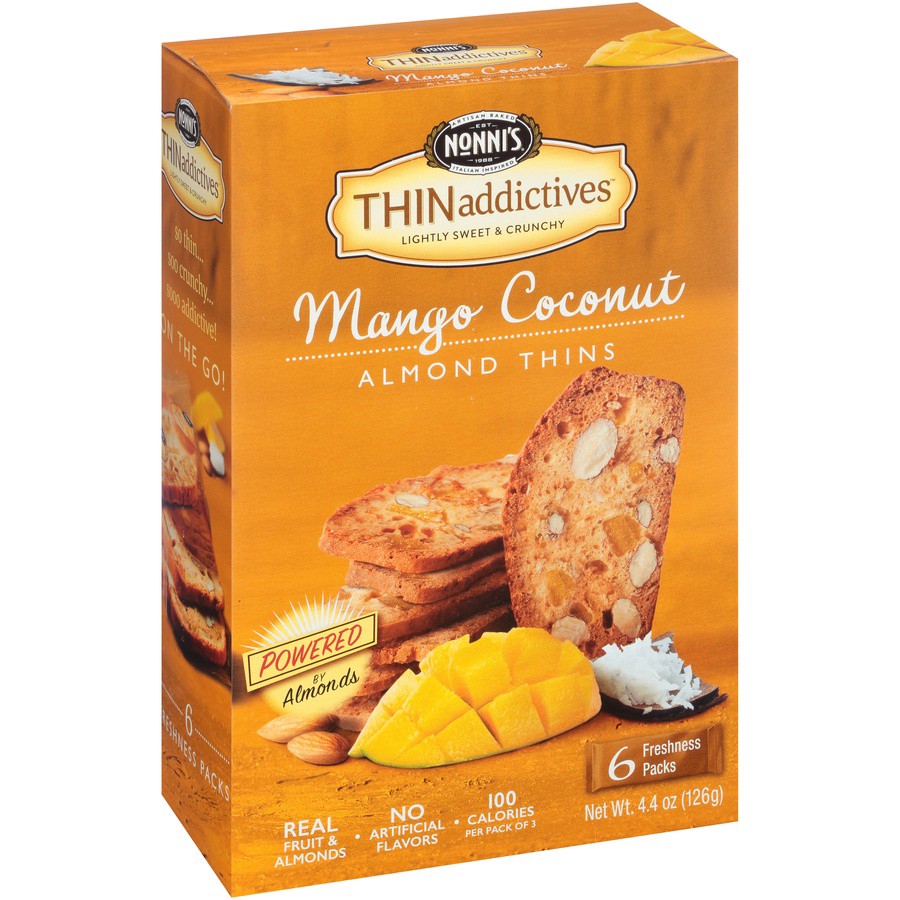 slide 4 of 8, Nonni's THINaddictives Almond Thin Mango & Coconut Cookies 6 - 3 Packs, 6 ct