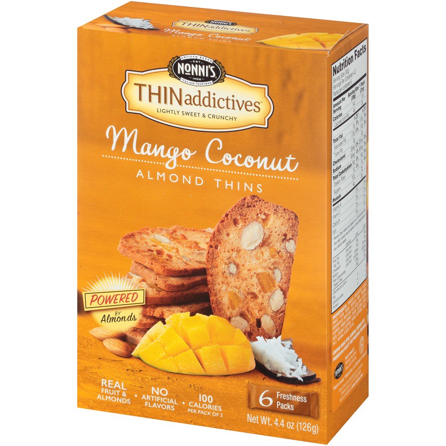 slide 2 of 8, Nonni's THINaddictives Almond Thin Mango & Coconut Cookies 6 - 3 Packs, 6 ct