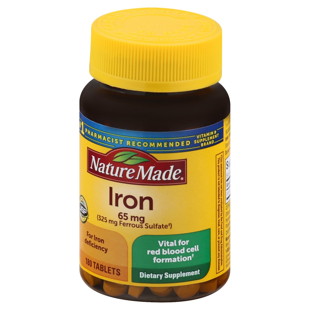 slide 7 of 9, Nature Made Iron 65 mg (from Ferrous Sulfate) Tablets - 180ct, 65 mg, 180 ct
