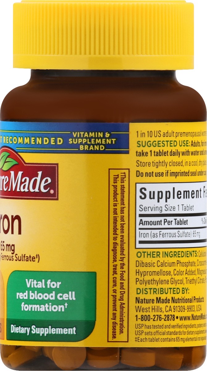 slide 8 of 9, Nature Made Iron 65 mg (from Ferrous Sulfate) Tablets - 180ct, 65 mg, 180 ct