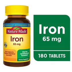 Nature Made Iron 65 mg (325 mg Ferrous Sulfate) Tablets, Dietary Supplement for Red Blood Cell Support, 180 Tablets, 180 Day Supply