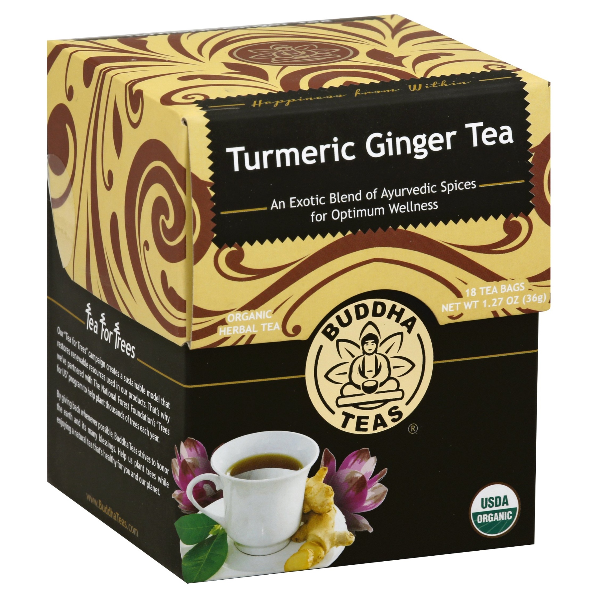 slide 1 of 6, Buddha Teas Turmeric Ginger Tea, Organic, Tea Bags - 1.27 oz, 18 ct