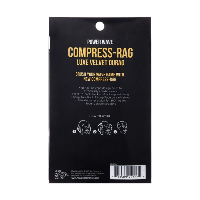 slide 2 of 4, KISS Products Colors & Care Compress Durag Velvet Hair Bonnet & Cap - Black, 1 ct