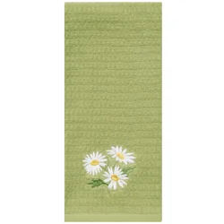 Room & Retreat Daisy Trio Green Embroidered Waffle Kitchen Towel, 16 In 26 In