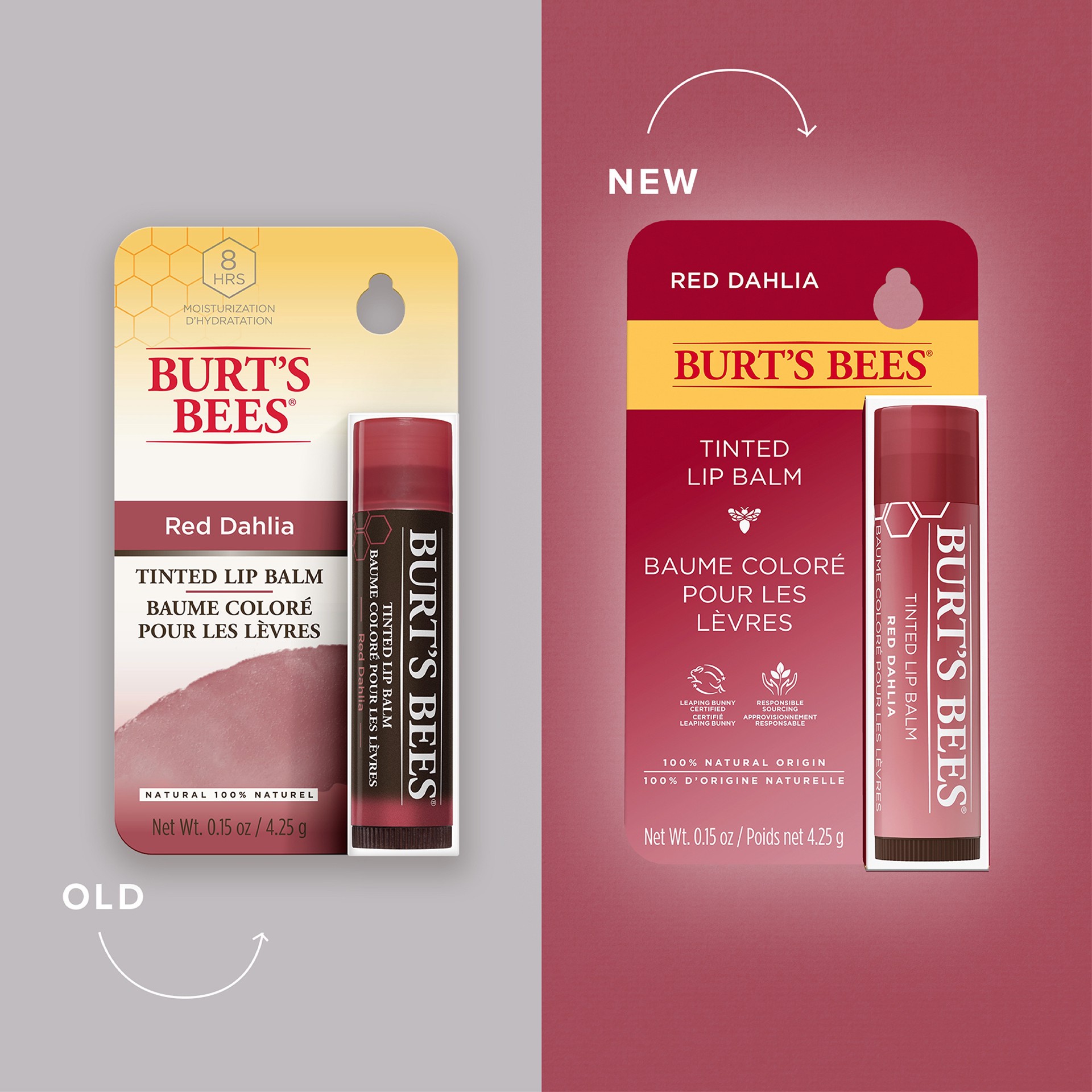 slide 3 of 5, Burt's Bees 100% Natural Tinted Lip Balm, Red Dahlia with Shea Butter & Botanical Waxes, 1 Tube, 0.15 oz