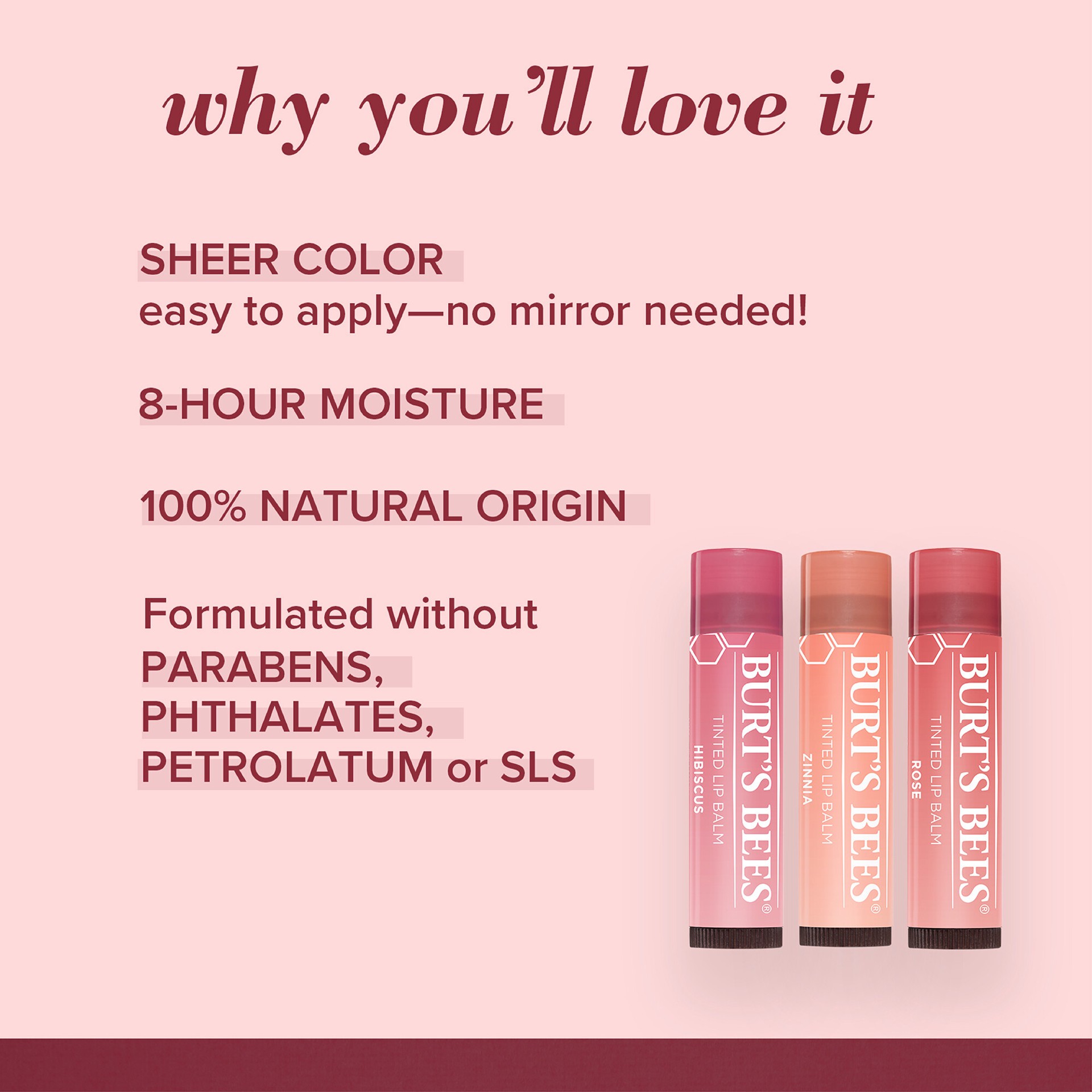 slide 4 of 5, Burt's Bees 100% Natural Tinted Lip Balm, Red Dahlia with Shea Butter & Botanical Waxes, 1 Tube, 0.15 oz