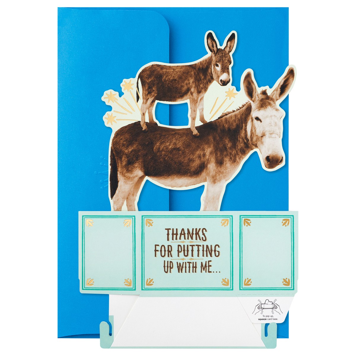 slide 1 of 4, Hallmark Paper Wonder Shoebox Funny Pop Up Fathers Day Card, Mothers Day Card, or Birthday Card from Son or Daughter (Donkeys, Pain in the . . .), 1 ct