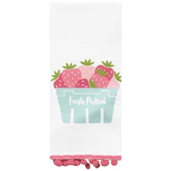 Room & Retreat Berry Basket Aqua Dual Kitchen Towel With Pom Poms, 16 In X 26 In