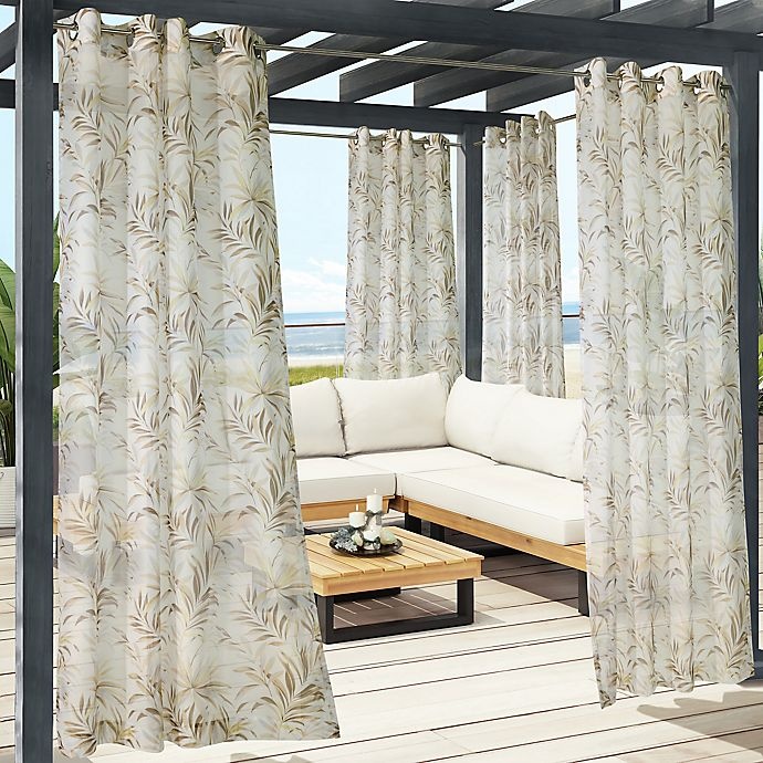 slide 1 of 5, Commonwealth Home Fashions Antigua Botanical Grommet Outdoor Curtain Panel - Yellow, 84 in