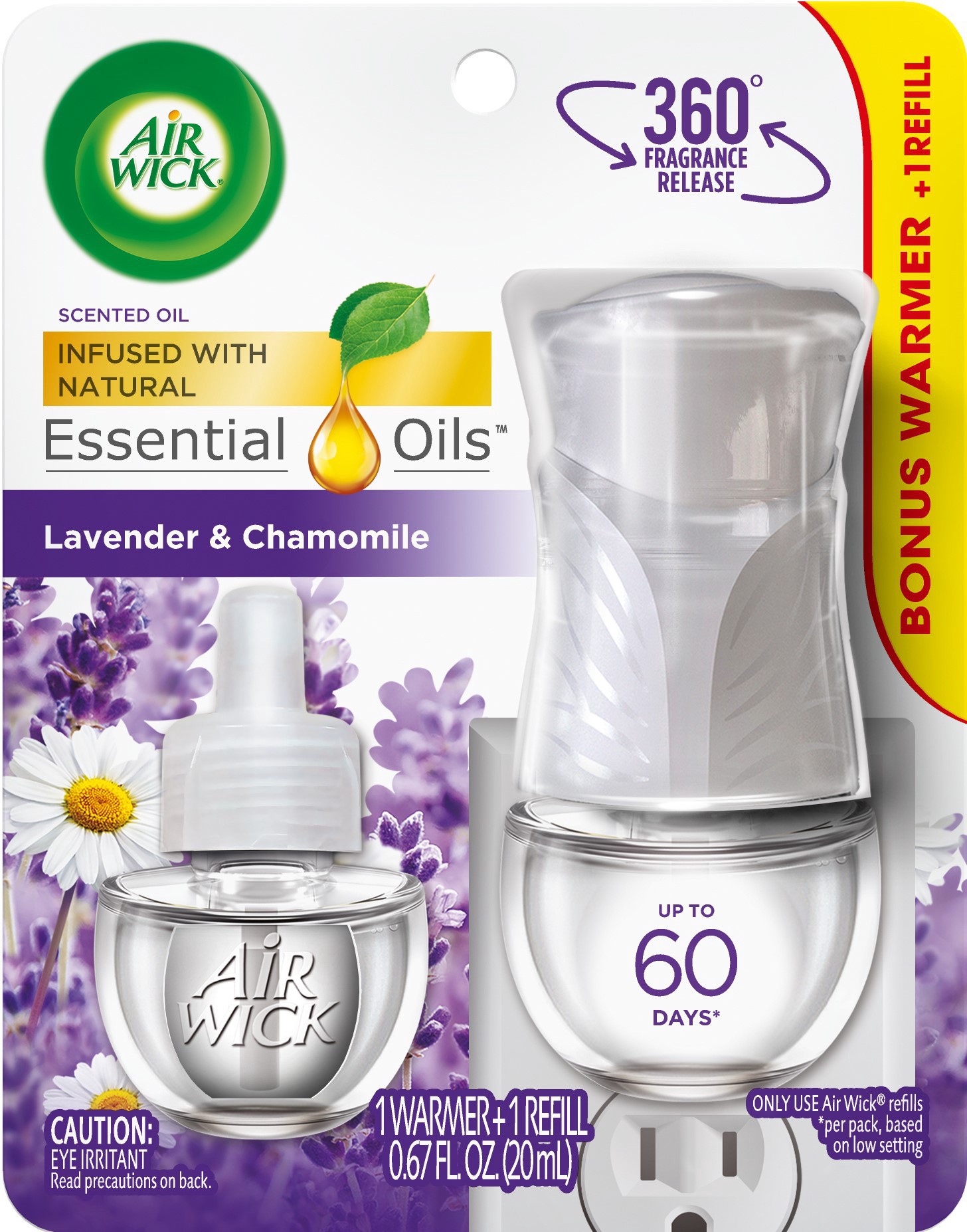 slide 1 of 9, Air Wick Plug in Scented Oil Starter Kit (Warmer + 1 Refill), Lavender and Chamomile, Air Freshener, Essential Oils, 0.67 fl oz