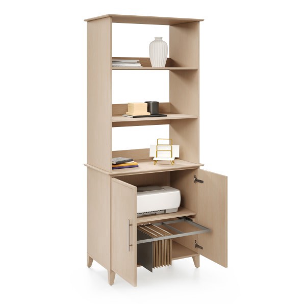 slide 2 of 2, Realspace® Koru 72""H 3-Shelf Bookcase With Printer Shelf & File Storage, Natural Oak, BIFMA Compliant, 1 ct
