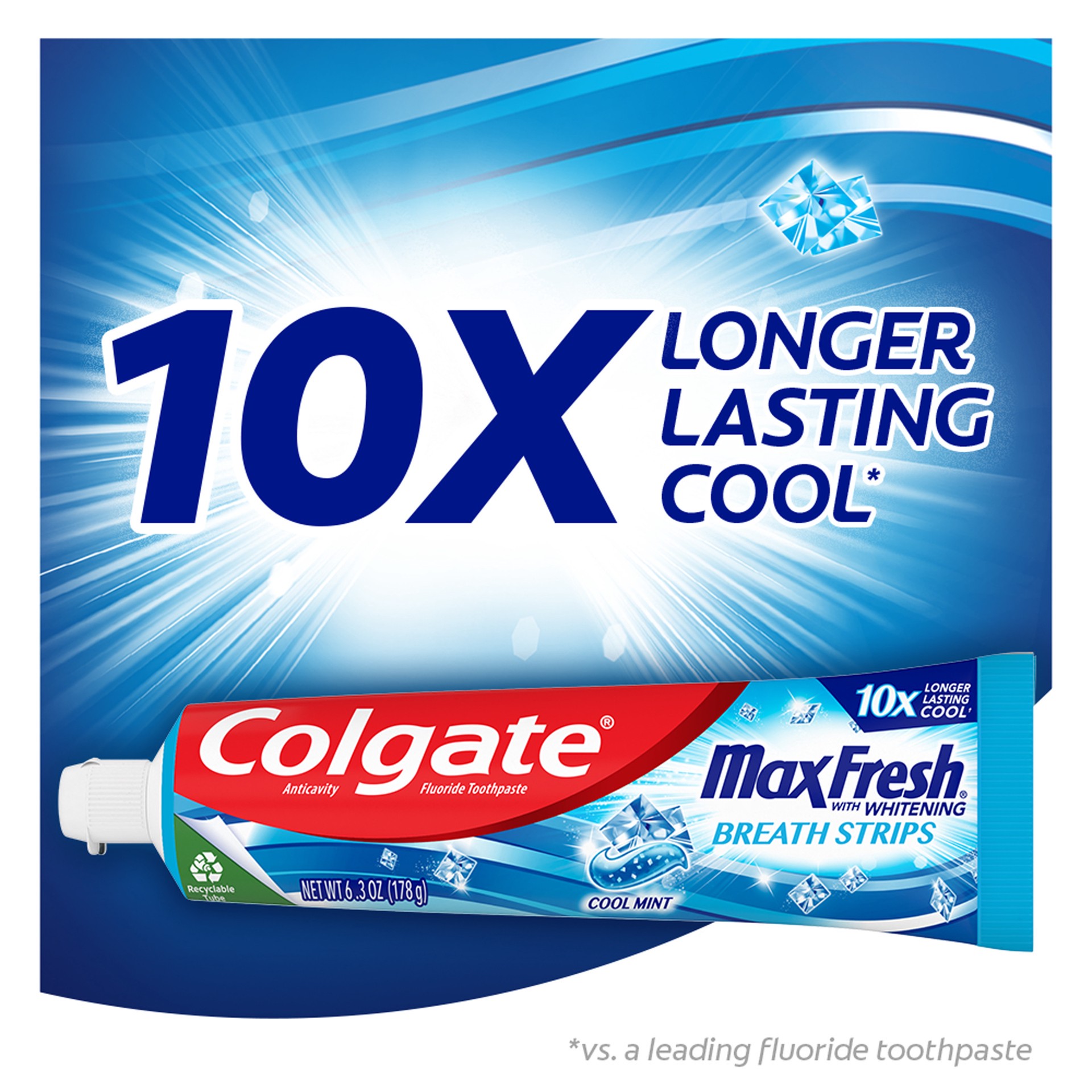 slide 3 of 10, Colgate Max Fresh Toothpaste with Mini Breath Strips, Cool Mint - 6.0 Ounce (3 Pack), 6 oz