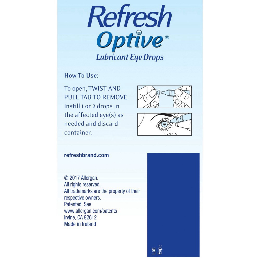 slide 6 of 11, Refresh Optive Lubricant Eye Drops Preservative-Free Tears, 0.01 fl oz (0.4 mL), 60 Single-Use Containers, 0.40 mL