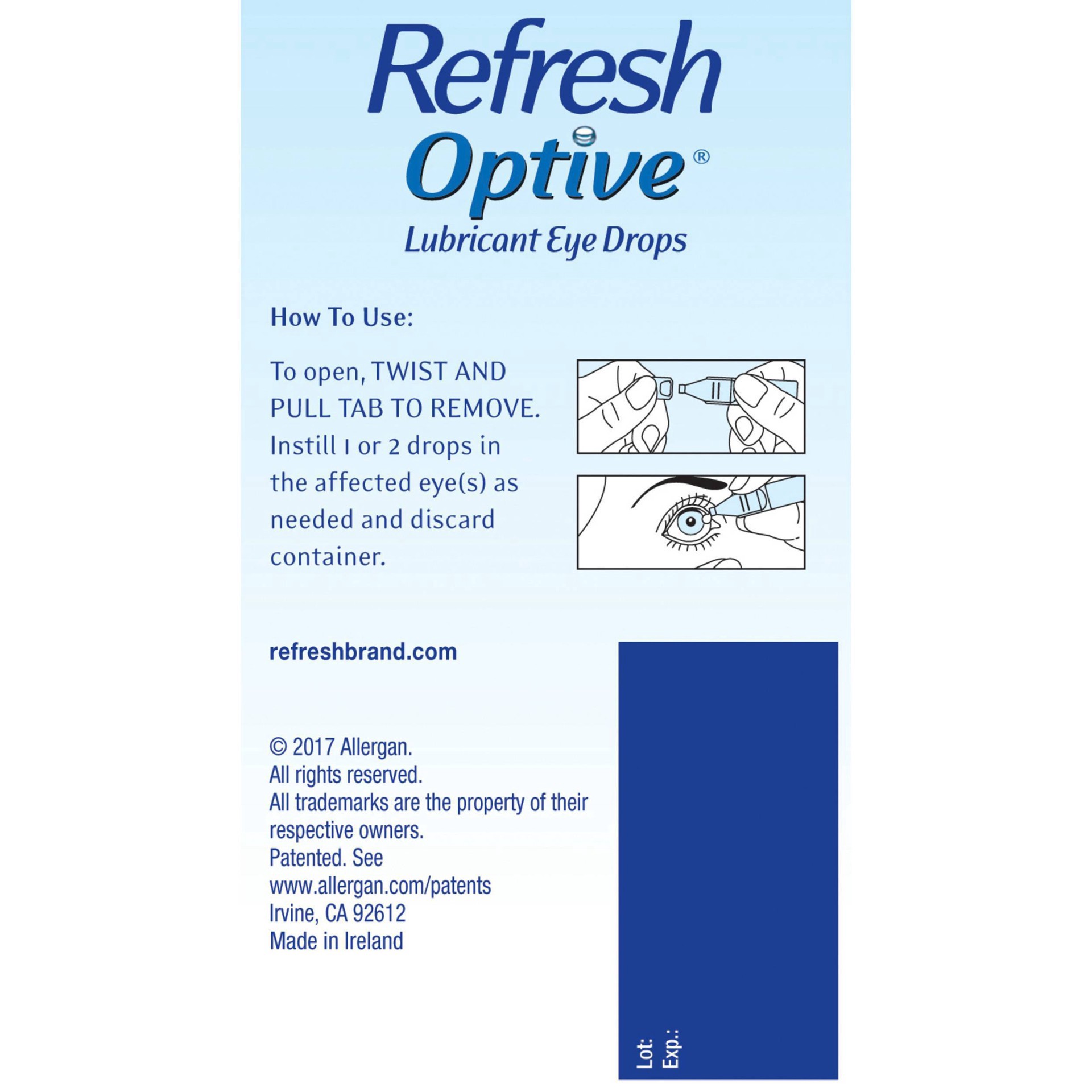 slide 9 of 11, Refresh Optive Lubricant Eye Drops Preservative-Free Tears, 0.01 fl oz (0.4 mL), 60 Single-Use Containers, 0.40 mL