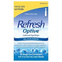Refresh Optive Preservative-Free Artificial Tears Lubricant Eye Drops, 60 Single-Use Containers, 0.01 fl oz (0.4 mL)