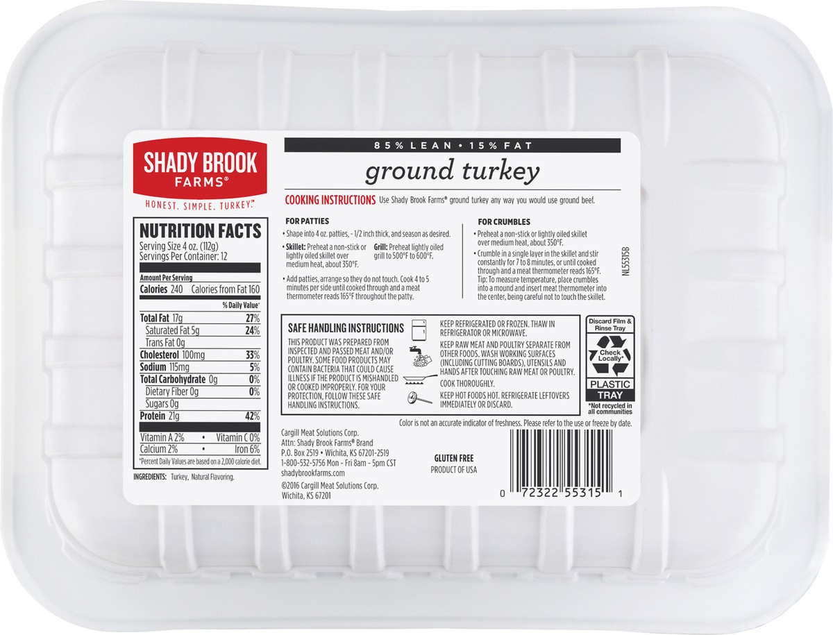 slide 3 of 3, Shady Brook Farms 85% Lean / 15% Fat Ground Turkey Tray, Fresh, 3 lbs., 48 oz