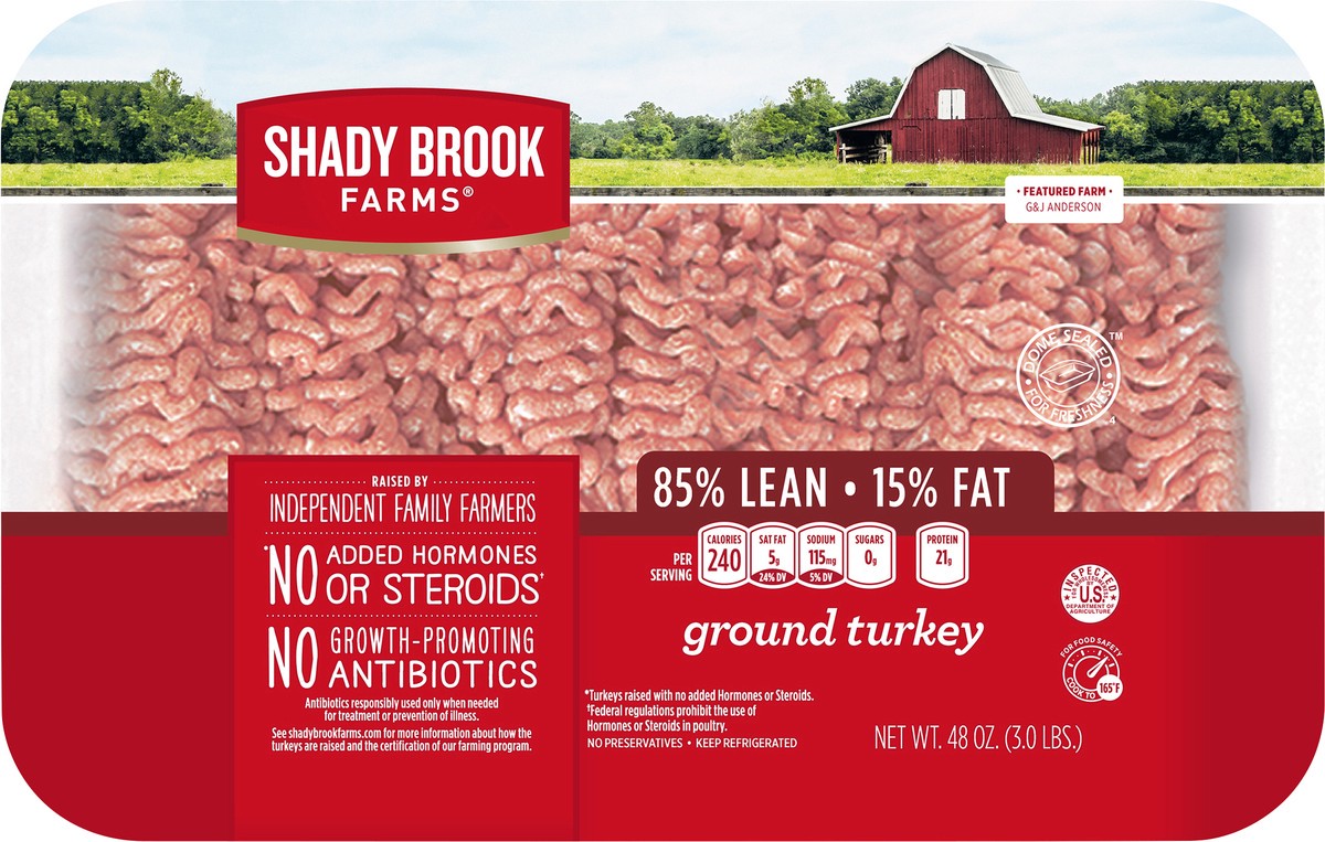 slide 2 of 3, Shady Brook Farms 85% Lean / 15% Fat Ground Turkey Tray, Fresh, 3 lbs., 48 oz