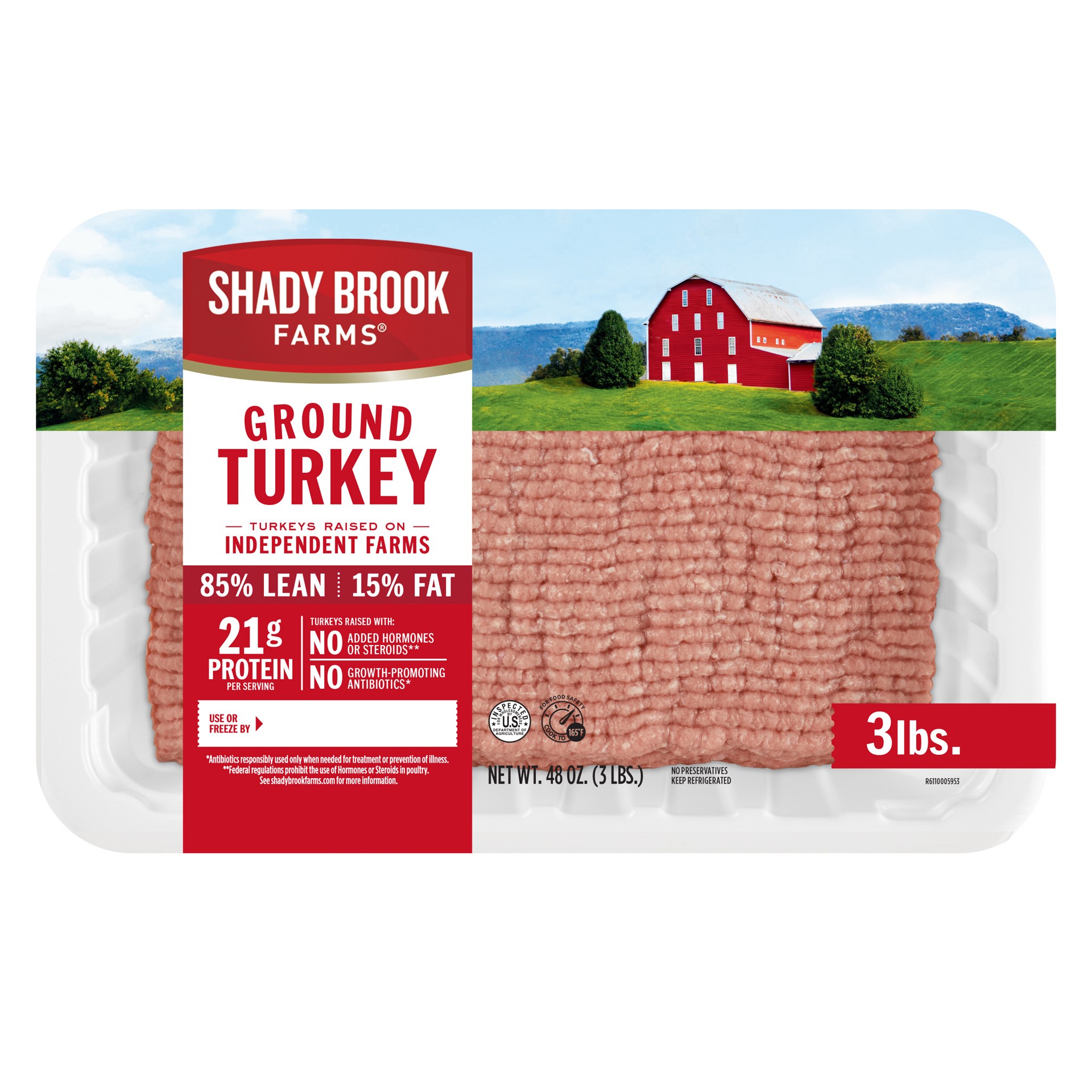 slide 1 of 3, Shady Brook Farms 85% Lean / 15% Fat Ground Turkey Tray, Fresh, 3 lbs., 48 oz