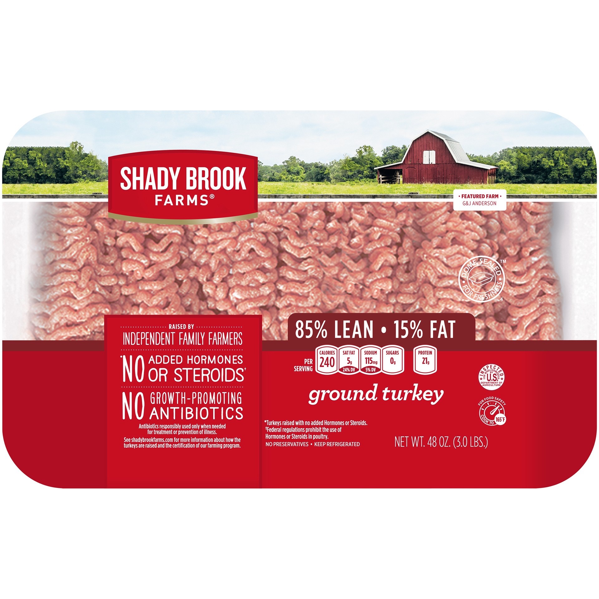 slide 1 of 3, Shady Brook Farms 85% Lean / 15% Fat Ground Turkey Tray, Fresh, 3 lbs., 48 oz