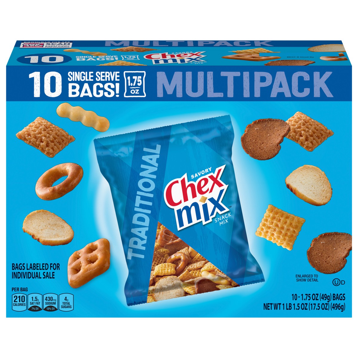 slide 1 of 1, Chex Mix Snack Party Mix, Traditional, Multipack, Pub Mix Snack Bags, 10 ct, 10 ct