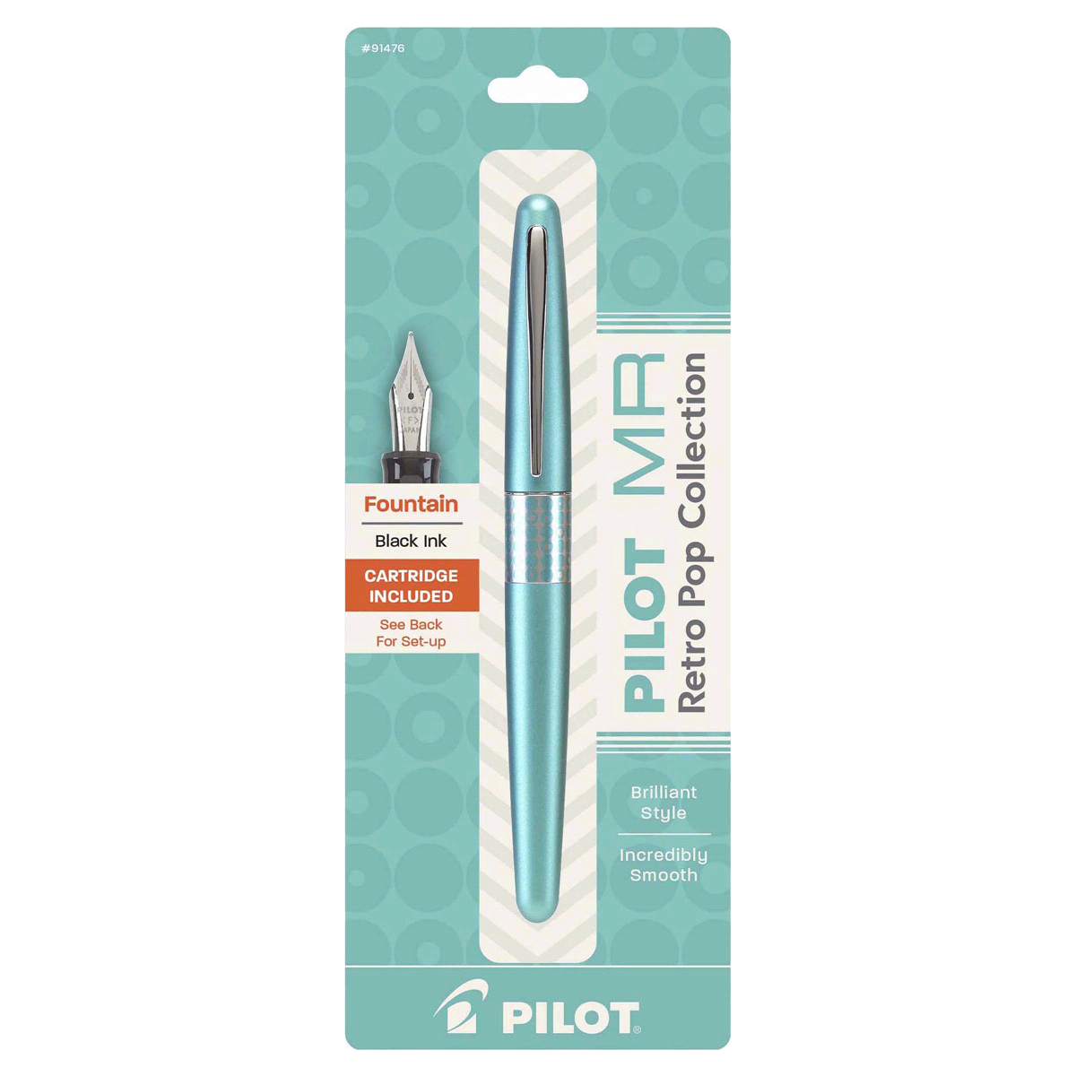 slide 1 of 1, Pilot MR Retro Pop Collection Fountain Pen, Fine Nib, Aquamarine Barrel/ Dots Accent, Black ink, 1 ct