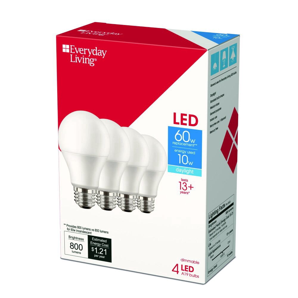 slide 3 of 3, Everyday Living 10 Watt (60 Watt) Daylight A19 Led Light Bulbs, 4 ct