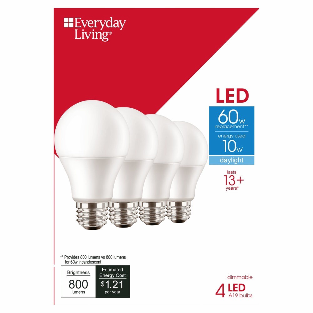 slide 1 of 3, Everyday Living 10 Watt (60 Watt) Daylight A19 Led Light Bulbs, 4 ct