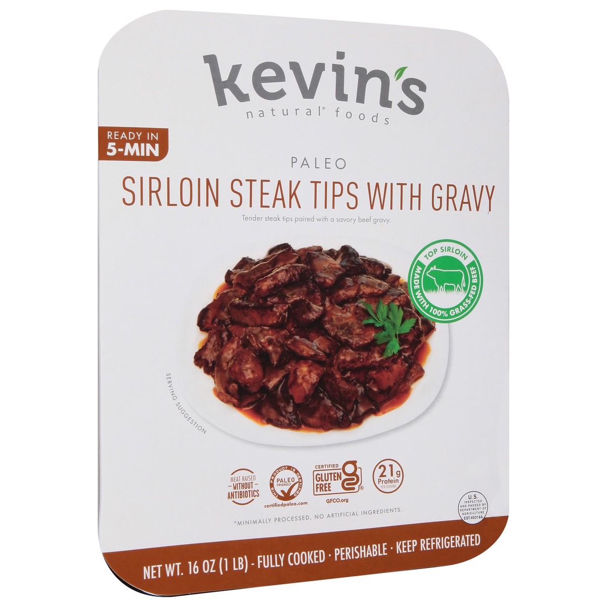 slide 2 of 9, Kevin's Natural Foods Sirloin Steak Tips with Gravy 16 oz, 16 oz