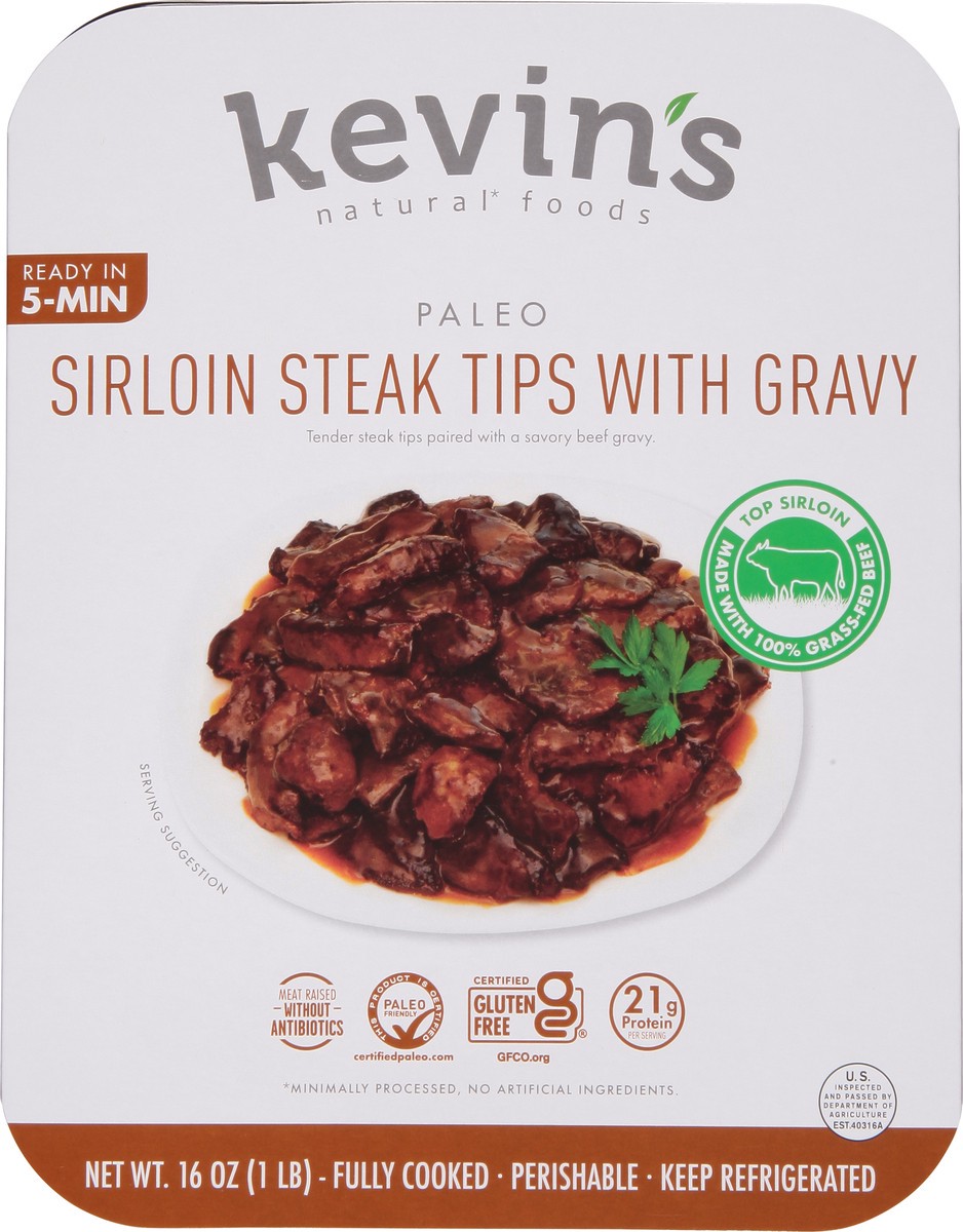 slide 6 of 9, Kevin's Natural Foods Sirloin Steak Tips with Gravy 16 oz, 16 oz