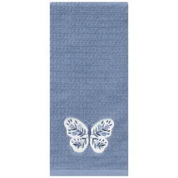 Room & Retreat Tulip Butterfly Embroidered Waffle Kitchen Towel, 16 In X 26 In