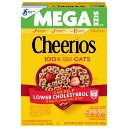 Cheerios Cereal, Limited Edition Happy Heart Shapes, Heart Healthy Cereal with Whole Grain Oats, Mega Size, 24 oz