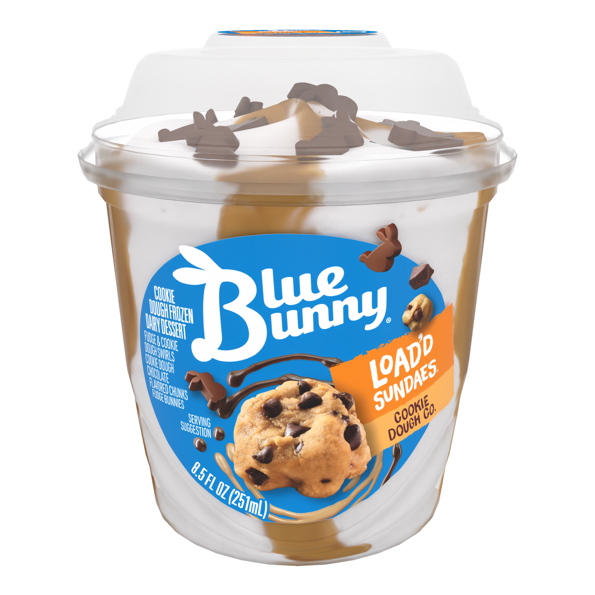 slide 1 of 3, Blue Bunny Load'd Sundaes Cookie Dough, Frozen Dessert Cup, 8.5 fl oz, 8.5 fl oz