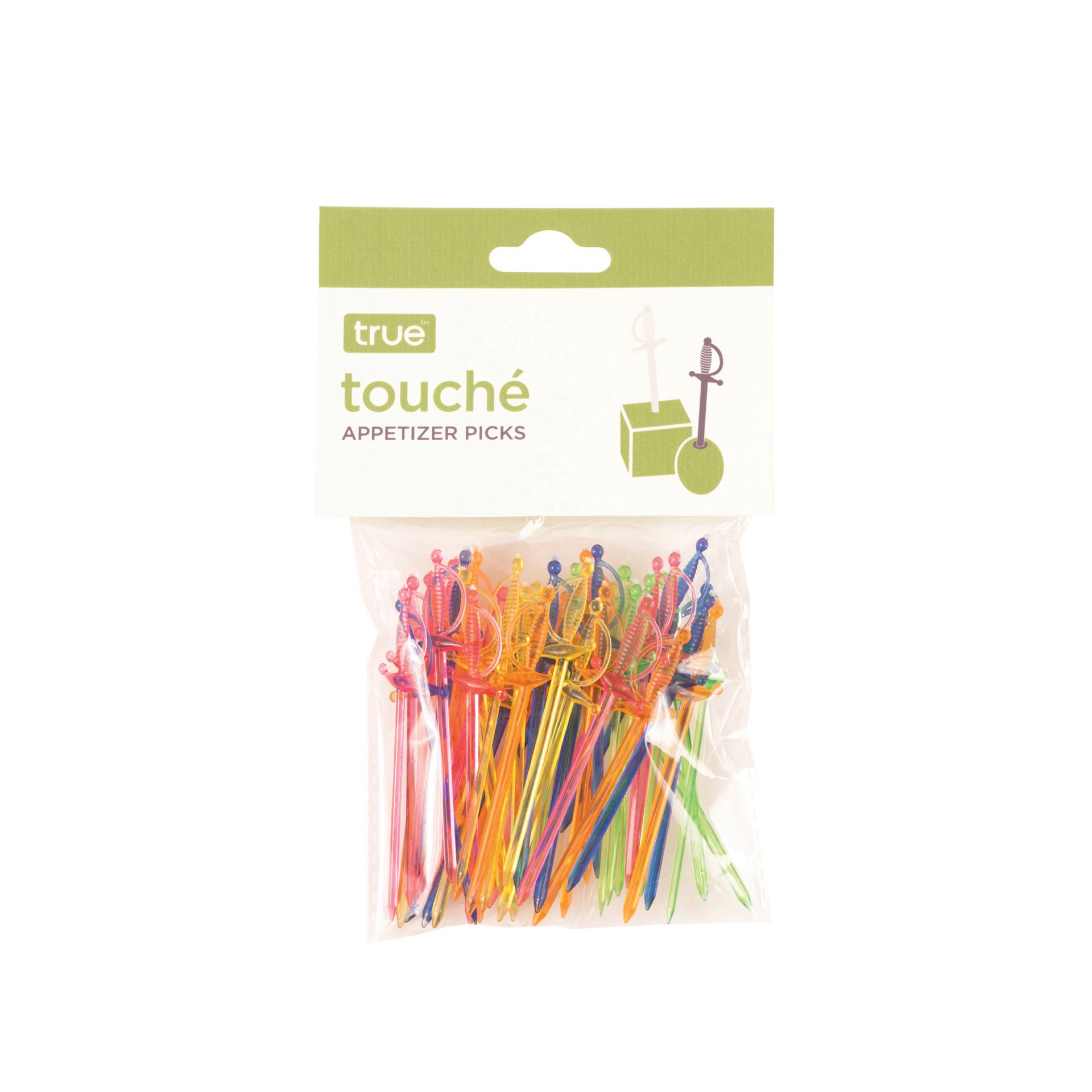 slide 2 of 3, True Spear Appetizer Picks, Mini Sword Toothpicks, Party Supplies, Multicolor, Food-Safe Plastic, Set of 50, 50 ct