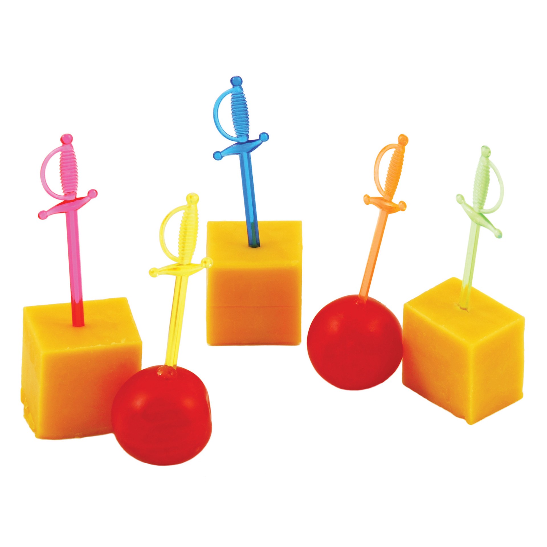 slide 3 of 3, True Spear Appetizer Picks, Mini Sword Toothpicks, Party Supplies, Multicolor, Food-Safe Plastic, Set of 50, 50 ct