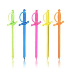 True Spear Appetizer Picks, Mini Sword Toothpicks, Party Supplies, Multicolor, Food-Safe Plastic, Set of 50